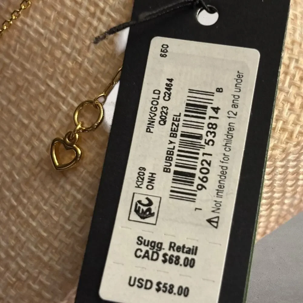 Kate Spade $58 Bubbly Bezel Gold Necklace with Pink Pendant NWT